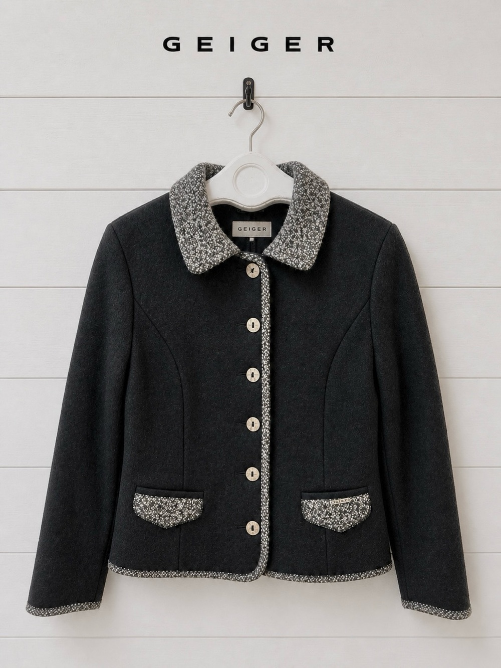 GEIGER Black Boiled Wool Jacket Size 40
